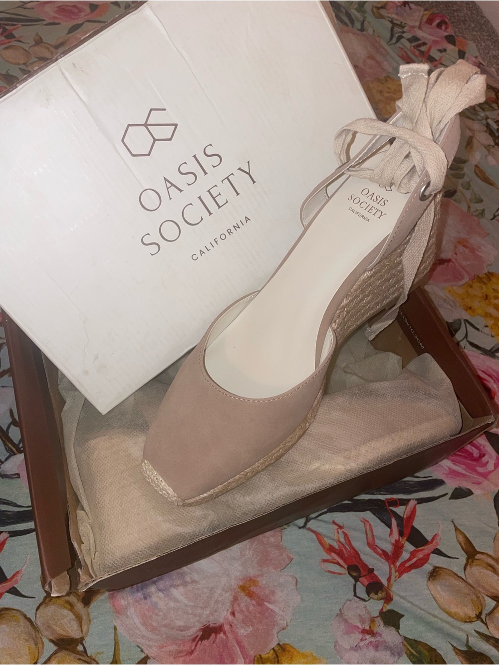 Oasis Society Blush Pink Espadrille Wedge with Ankle Tie
